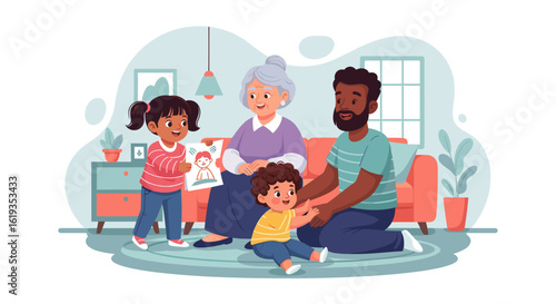 Happy multigenerational family spending quality time together at home. Perfect for family blogs, websites, and social media.