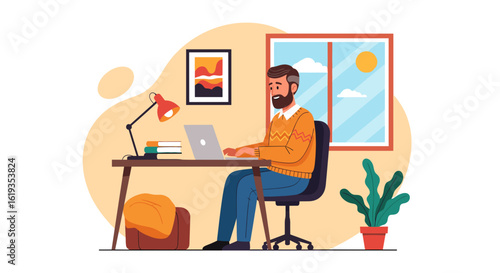 Man working from home on laptop, perfect for remote work, freelance, and home office blogs and websites.