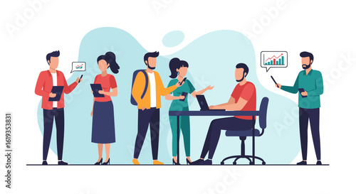 Diverse team collaborating on a project, perfect for illustrating teamwork and business success on your website or marketing materials.