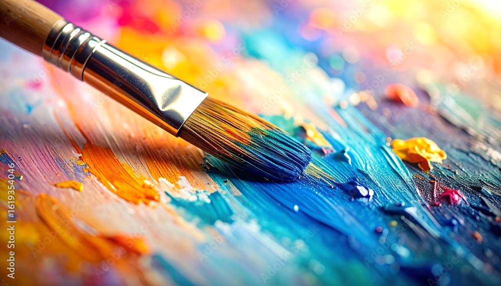 Fototapeta premium Vibrant paintbrush strokes on a colorful palette