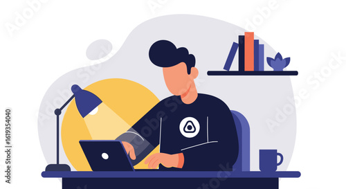 Person working on laptop at night, ideal for blog posts about productivity or remote work.