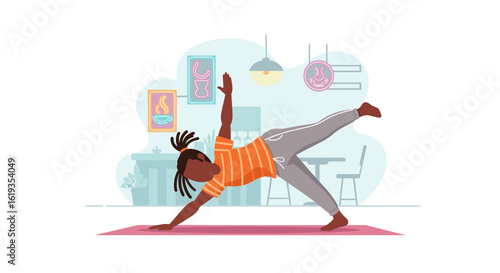Person doing yoga in a cafe - perfect for wellness websites or brochures.