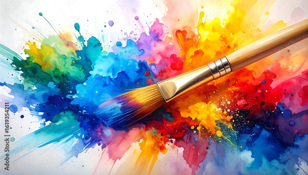 Fototapeta premium Vibrant paint splatter with a brush
