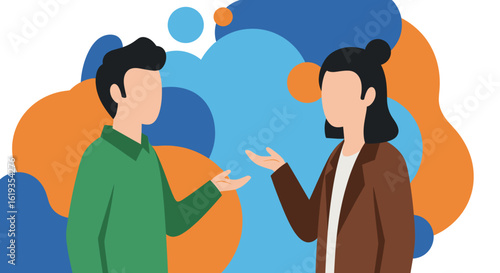 Two faceless individuals in conversation, ideal for illustrating communication or collaboration on a website or presentation.