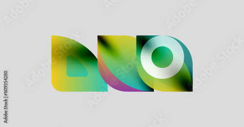 Abstract colorful shapes overlap, forming dynamic composition. Gradient hues blend, creating modern visual impact. Light background enhances vibrancy.