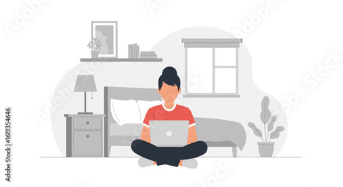 Woman working from home on laptop, perfect for remote work, freelance, and work-life balance blog posts.