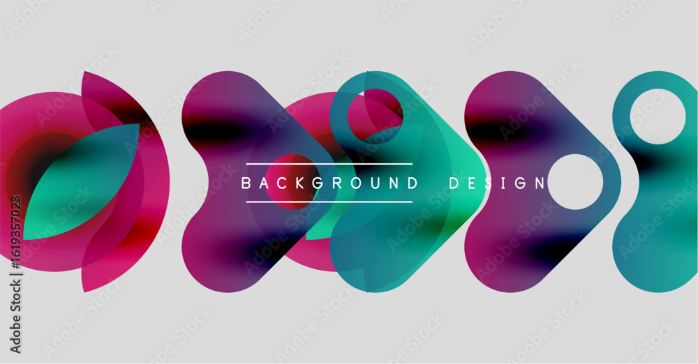 Fototapeta premium Abstract colorful shapes overlap, creating dynamic background. Text reads background design. Modern, vibrant visual composition.