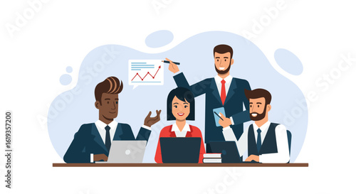 Diverse business team collaborating on a project, ideal for presentations and marketing materials.