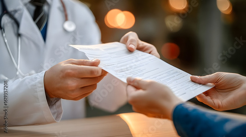 Medical Professional Giving Paper Document to Patient During Consultation. Ai Generated Images
