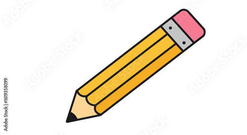 A simple illustration of a yellow pencil with a pink eraser on a white background, perfect for educational or creative content