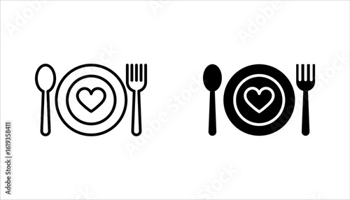 Linear romantic dinner icon set, Thin line romantic dinner vector illustration on white background