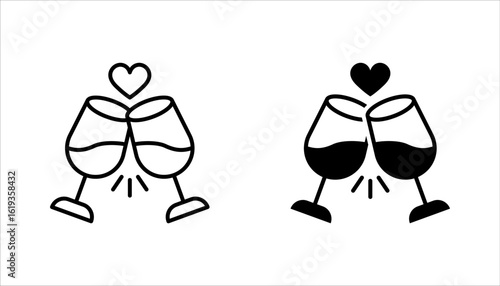 Linear romantic dinner icon set, Thin line romantic dinner vector illustration on white background