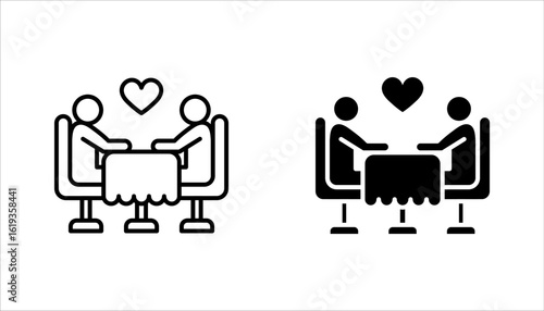 Linear romantic dinner icon set, Thin line romantic dinner vector illustration on white background