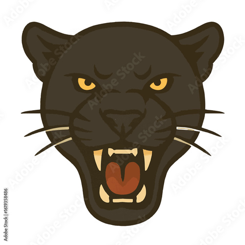 Black Panther Roaring Front View Vector - Wild Cat Head Illustration