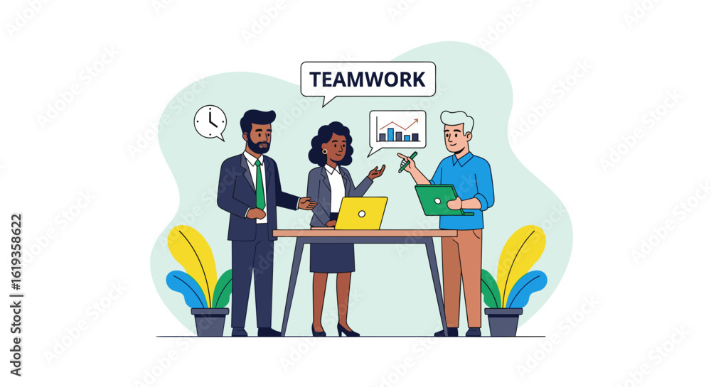 Diverse business team collaborating on a project, ideal for presentations or website banners. Diverse business team collaborating on a project, ideal for presentations or website banners.