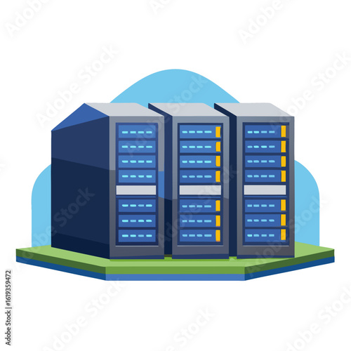 Data Center with Server Racks – Flat Vector Isolated