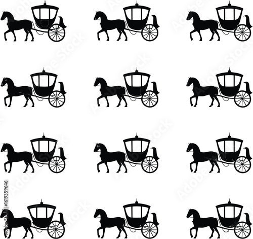 Horse drawn carriage silhouette black white