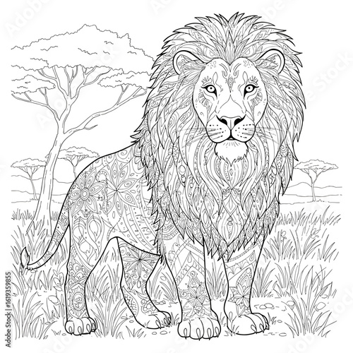 Lion coloring page for adults detailed intricate design printable art