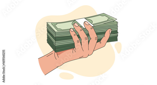 Hand Holding a Stack of Cash - Symbol of Wealth, Financial Success, and Economic Power in a Modern Business Environment, Highlighting Transactions and Prosperity for Creative Commercial Use
