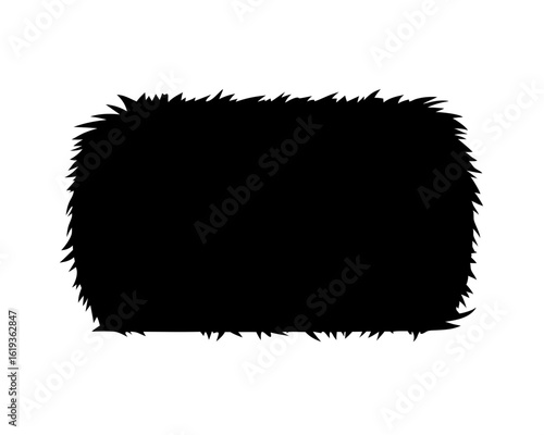 Abstract black rectangle form with spiky, irregular edges on a white backdrop