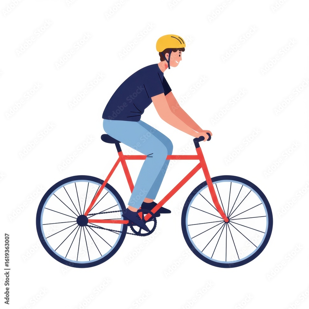Naklejka premium Man Cycling on a Red Bicycle Illustration