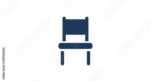 Blue chair icon for stock media. The simple illustration highlights a furniture submission being curated for keywords.

