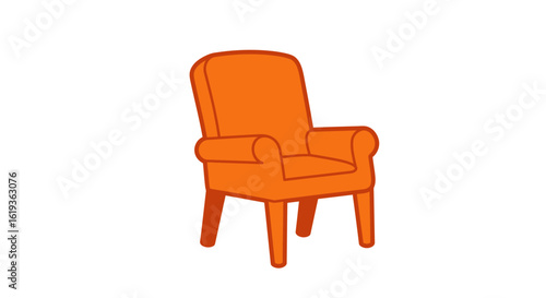 Here is a drawing of an orange armchair with rounded armrests and four legs. 