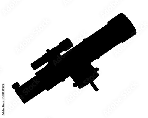 A black silhouette of a telescope used for stargazing and astronomy