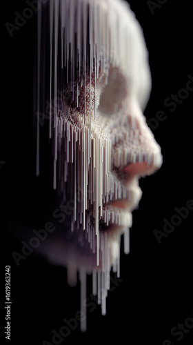 Melting Digital Face | AI Hallucination and Data Dissolution Concept