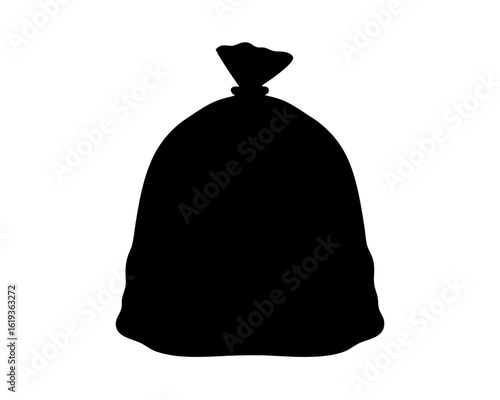 Black silhouette of a tied trash bag isolated on a white background