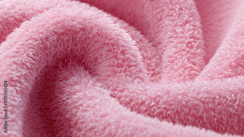 Macro of pink wool texture in soft bath towel