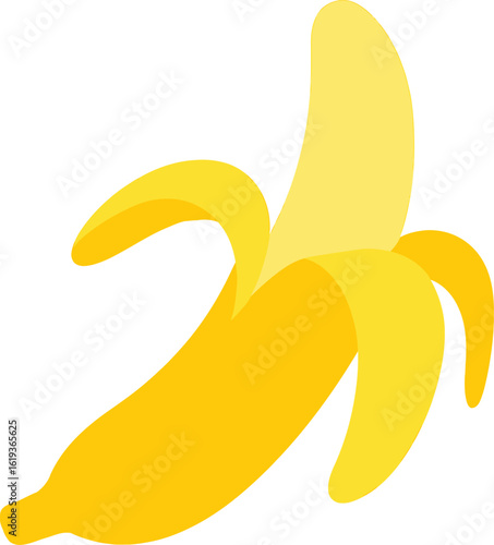 Cartoon Style Partially Peeled Yellow Banana Isolated on White Background