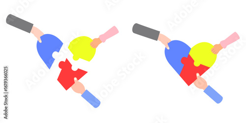 Family member connecting heart-shaped puzzle