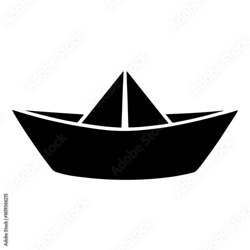 Simple black silhouette of a paper boat on a white background