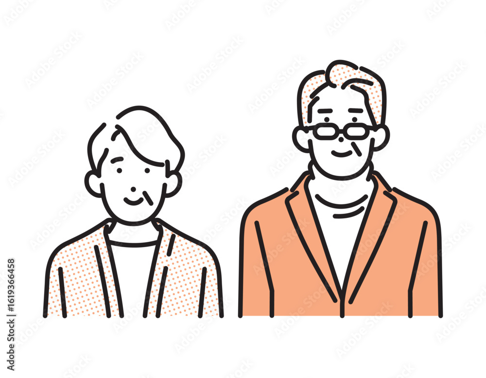 Fototapeta premium シンプル イラスト シニアの夫婦のイメージイラスト 人物セット