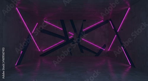 Empty square room with Bold geometric pattern on a concrete wall
