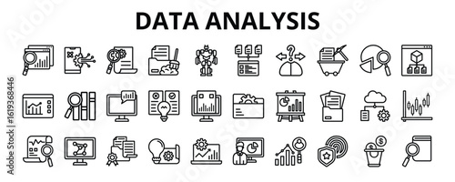 30 Data Analysis Line Icons Vector - data analysis, modeling, hypothesis, predictive, diagnostic, algorithms, insight