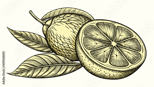 lemon slice with leaves
