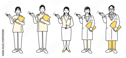 シンプル　イラスト　医療従事者の全身 人物セット