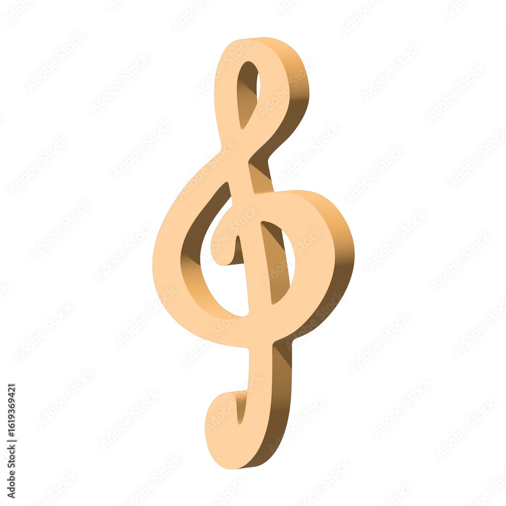 3d treble clef. Hand drawn musical symbol. Single element for print, web, design, decor, logo 3d treble clef. Hand drawn musical symbol. Single element for print, web, design, decor, logo