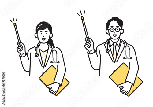 シンプル　イラスト　医者の男性と女性の上半身 人物セット