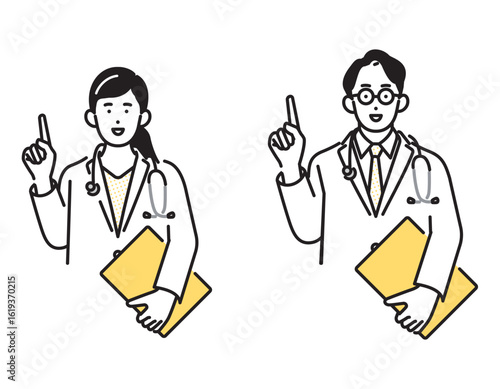 シンプル　イラスト　医者の男性と女性の上半身 人物セット