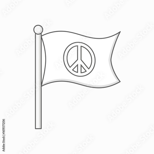A simple illustration of a waving white flag with a peace symbol.
