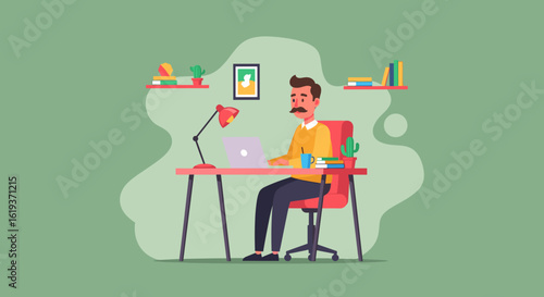 Man working from home on laptop, perfect for remote work, freelance, and productivity websites or blog posts.