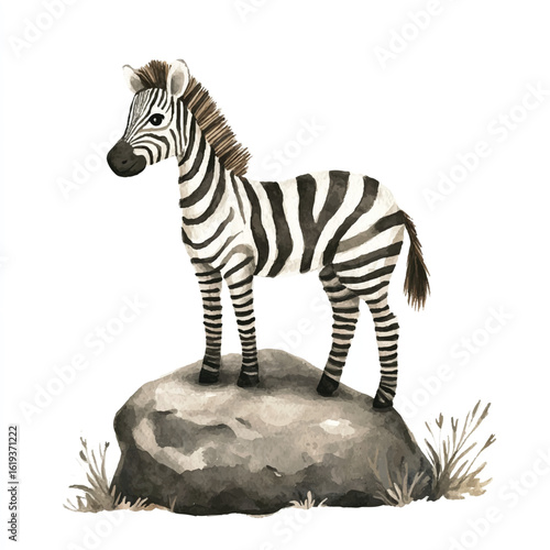 a cute animal of zebra standing on a rock
