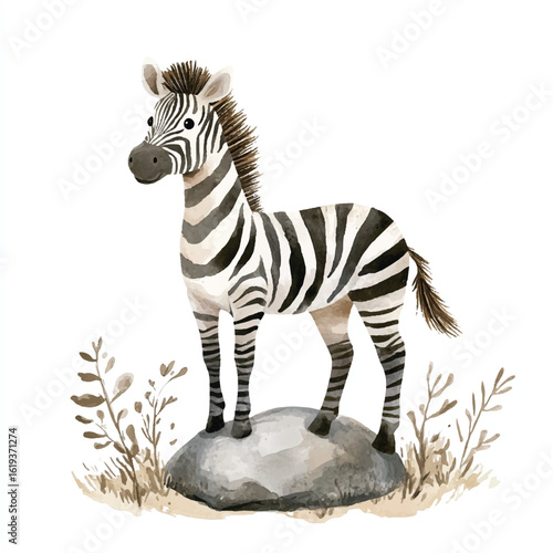 a cute animal of zebra standing on a rock
