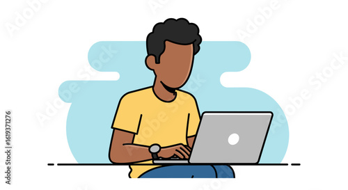 Illustration of a person working on a laptop, perfect for website banners or blog posts about remote work.