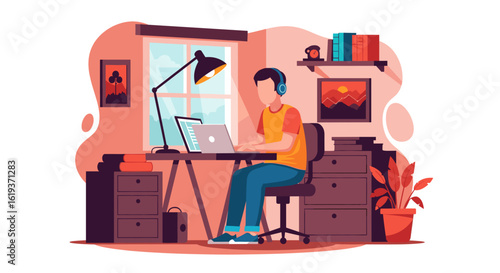 Person working from home, illustration perfect for blog posts, websites, and marketing materials about remote work.
