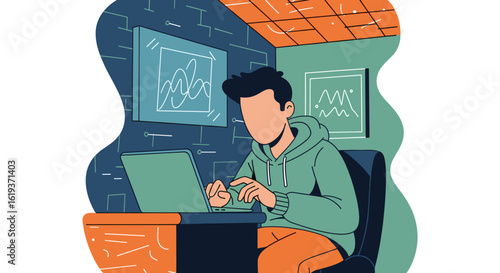 Person working on laptop, illustration for website or blog.