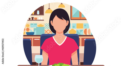 Woman enjoying a healthy meal in her modern kitchen - perfect for food blogs, healthy eating campaigns, or restaurant websites.